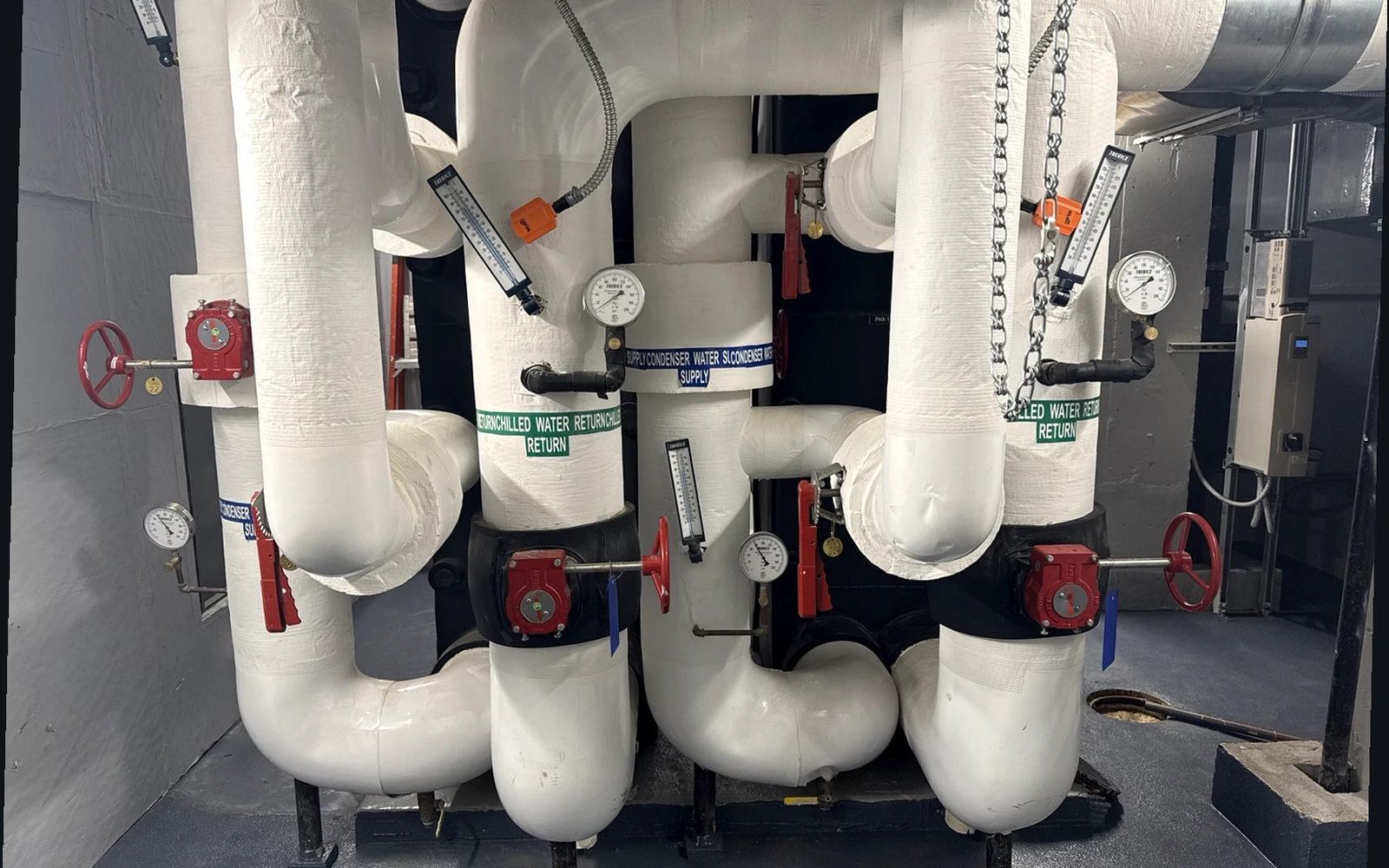 Building mechanical piping, valves and gauges